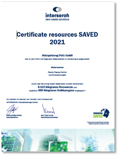 Certifikat von Interseroh: wir haben 2021 recycelt.